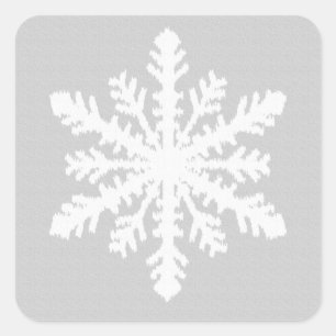 Pegatina Cuadrada Ikat Snowflake - gris plateado y blanco