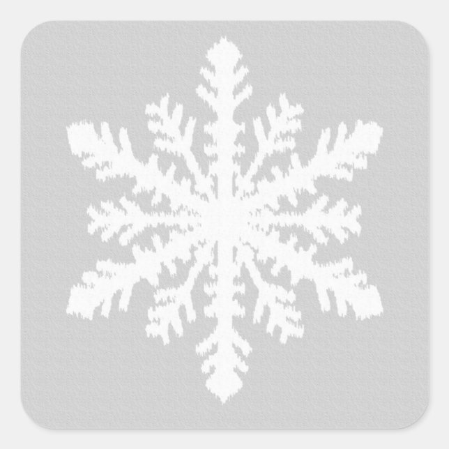 Pegatina Cuadrada Ikat Snowflake - gris plateado y blanco (Anverso)