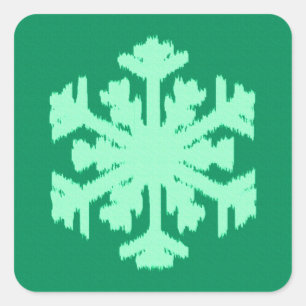 Pegatina Cuadrada Ikat Snowflake - Pino y verde menta