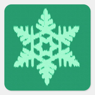 Pegatina Cuadrada Ikat Snowflake - Pino y verde menta