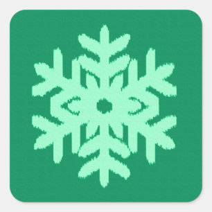 Pegatina Cuadrada Ikat Snowflake - Pino y verde menta