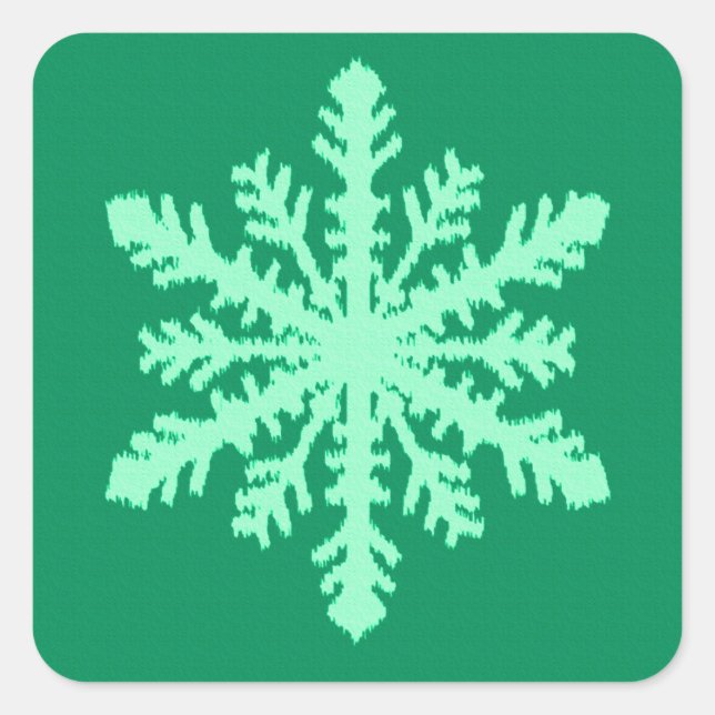 Pegatina Cuadrada Ikat Snowflake - Pino y verde menta (Anverso)