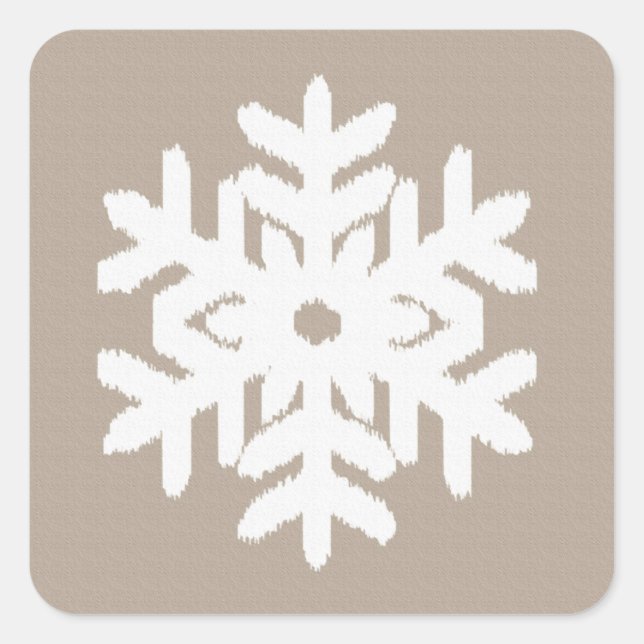 Pegatina Cuadrada Ikat Snowflake - Taupe tan y blanco (Anverso)