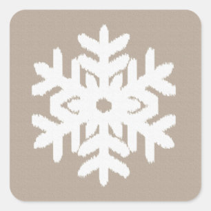 Pegatina Cuadrada Ikat Snowflake - Taupe tan y blanco