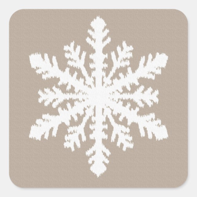 Pegatina Cuadrada Ikat Snowflake - Taupe tan y blanco (Anverso)