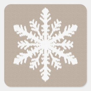 Pegatina Cuadrada Ikat Snowflake - Taupe tan y blanco