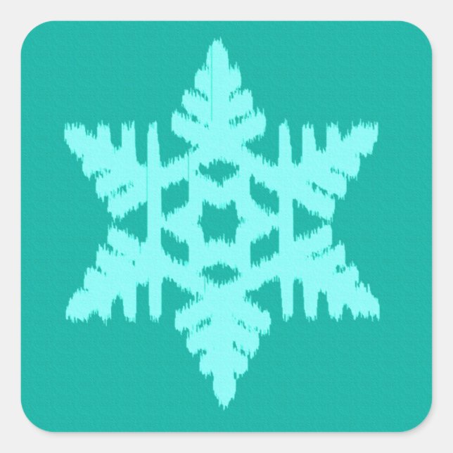 Pegatina Cuadrada Ikat Snowflake - Turquesa y agua (Anverso)
