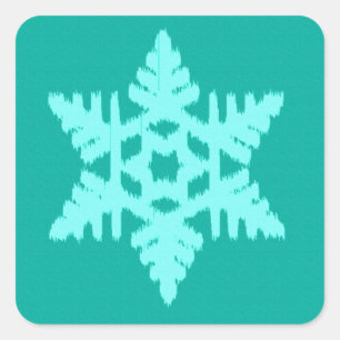 Pegatina Cuadrada Ikat Snowflake - Turquesa y agua