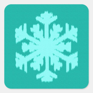 Pegatina Cuadrada Ikat Snowflake - Turquesa y agua