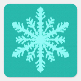 Pegatina Cuadrada Ikat Snowflake - Turquesa y agua