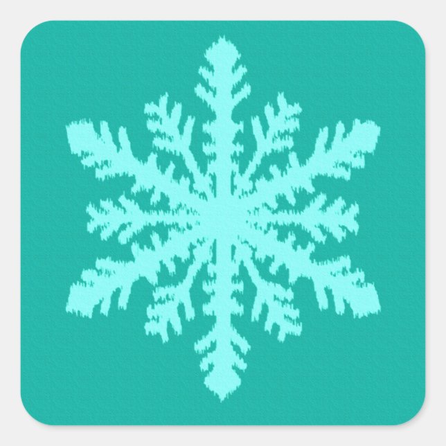 Pegatina Cuadrada Ikat Snowflake - Turquesa y agua (Anverso)