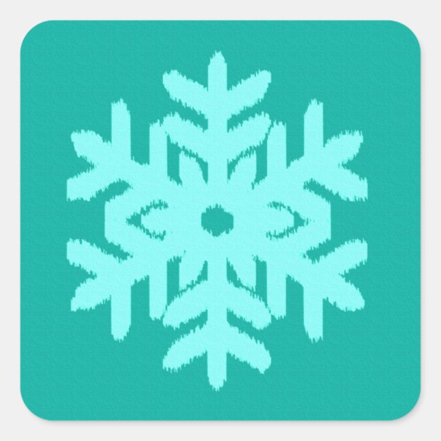 Pegatina Cuadrada Ikat Snowflake - Turquesa y agua (Anverso)