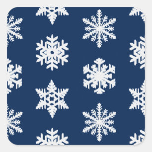 Pegatina Cuadrada Ikat Snowflakes - Azul marino blanco y oscuro