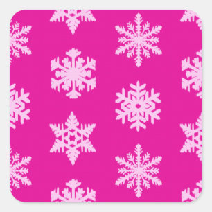 Pegatina Cuadrada Ikat Snowflakes - Fuchsia y el hielo rosado