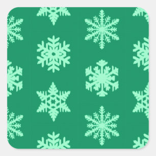Pegatina Cuadrada Ikat Snowflakes - Pino y verde menta