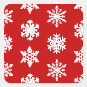 Pegatina Cuadrada Ikat Snowflakes - Rojo oscuro y blanco