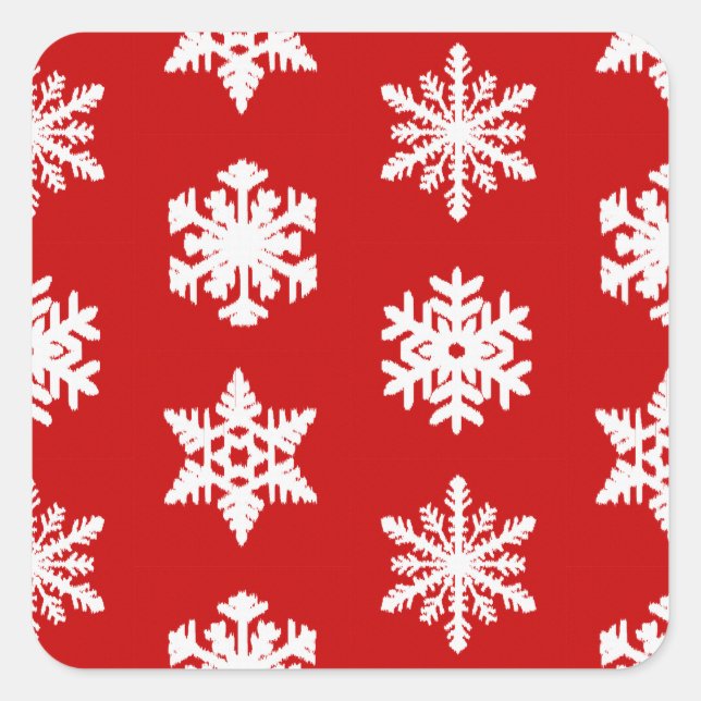 Pegatina Cuadrada Ikat Snowflakes - Rojo oscuro y blanco (Anverso)