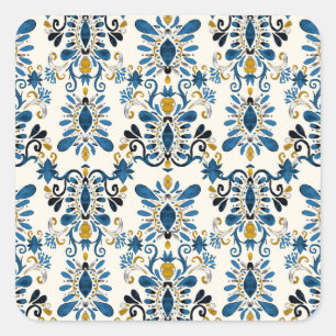 Pegatina Cuadrada Ikat tie-dye, acuarela tribal