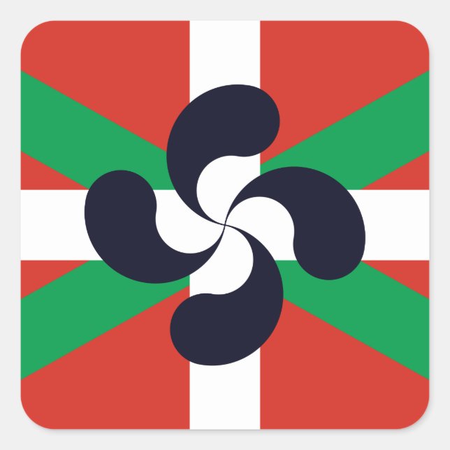 Pegatina Cuadrada Ikurrina con el símbolo de Lauburu (Anverso)