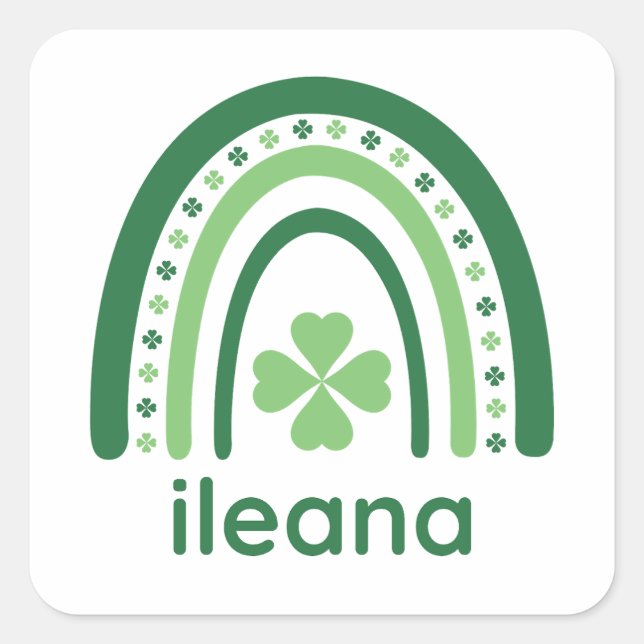 Pegatina Cuadrada ileana Nombre Clover Boho Rainbow (Anverso)