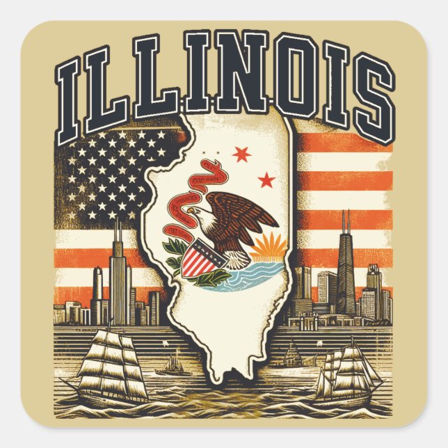 Pegatina Cuadrada Illinois (Anverso)