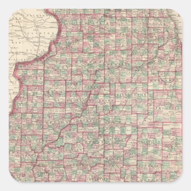 Pegatina Cuadrada Illinois 3 (Anverso)