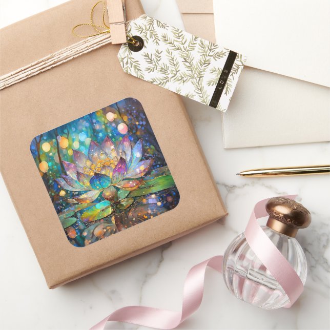 Pegatina Cuadrada Illuminated Blooming Lotus Flower (Regalar)