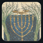 Pegatina Cuadrada Iluminación de una menorah, de<br><div class="desc">Iluminación de una menorah,  de la Biblia judía Cervera,  1299 | por Joseph Asarfati | Ubicación del arte: Instituto da Biblioteca Nacional,  Lisboa,  Portugal | Artista francés | Número de colección de imágenes: XIR161985</div>