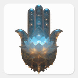 Pegatina Cuadrada Iluminación del Loto | Diseño de Mano Hamsa