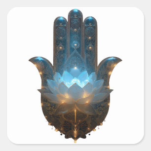 Pegatina Cuadrada Iluminación del Loto Diseño de Mano Hamsa
