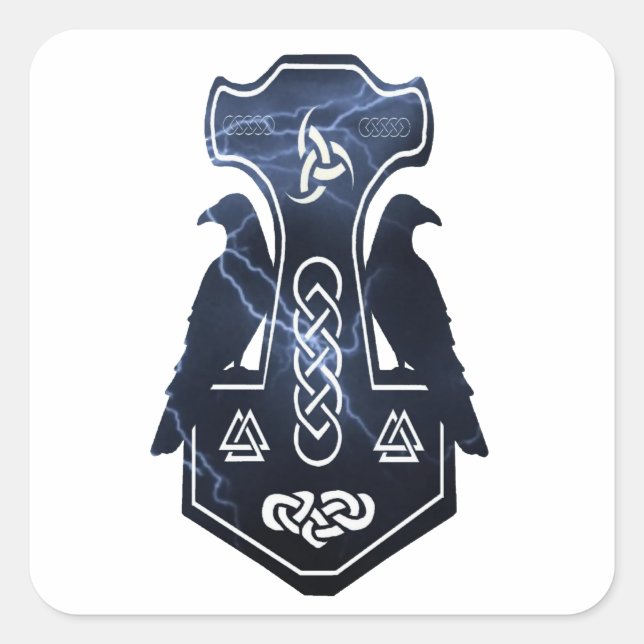 Pegatina Cuadrada Iluminando el martillo de Thor (Anverso)