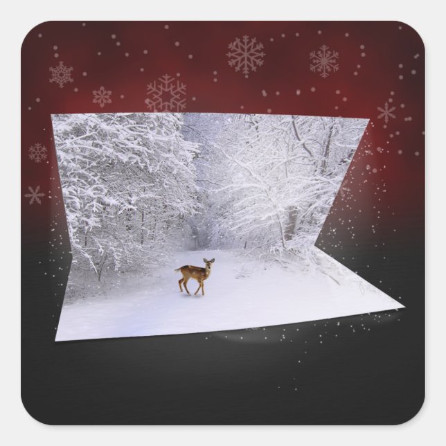 Pegatina Cuadrada Ilusión 3D "Sueños de nieve" (Anverso)