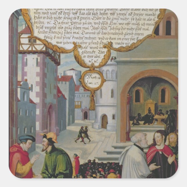 Pegatina Cuadrada Ilustracion a la enseñanza de Cristo (Anverso)