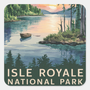 Pegatina Cuadrada Ilustracion acuático de Isle Royale