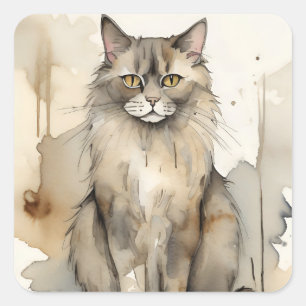Pegatina Cuadrada Ilustracion acuático Maine Coon