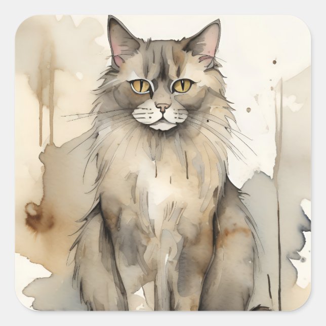 Pegatina Cuadrada Ilustracion acuático Maine Coon (Anverso)