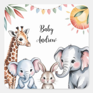 Pegatina Cuadrada Ilustración adorable de animales de safari en acua
