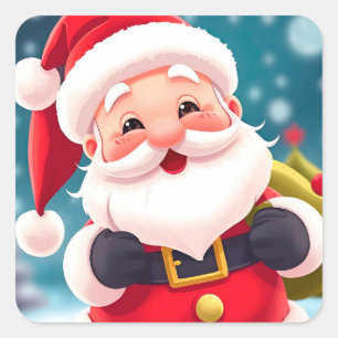 Pegatina Cuadrada Ilustración Alegre de Papá Noel Celebrando