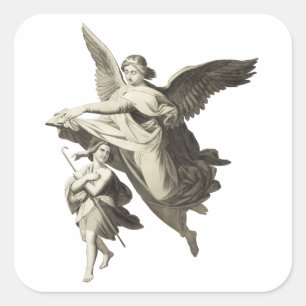 Pegatina Cuadrada Ilustracion Angel and Shepard Boy