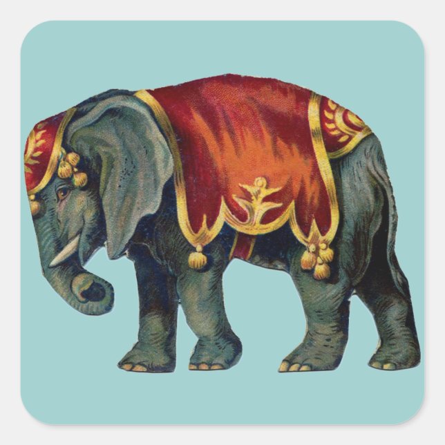 Pegatina Cuadrada Ilustración antigua del elefante de circo (Anverso)