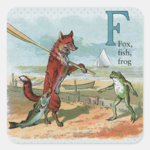 Pegatina Cuadrada Ilustracion antiguo de pesca de rana Fox