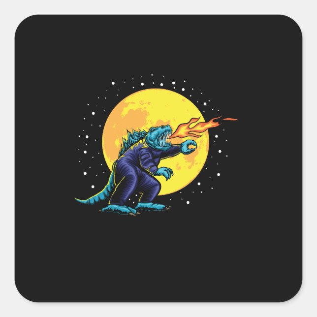 Pegatina Cuadrada ilustracion astro godzilla con diseño (Anverso)