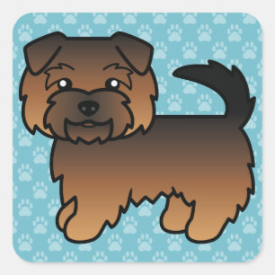 Pegatina Cuadrada Ilustración azul de perro Norfolk Terrier Grizzle 