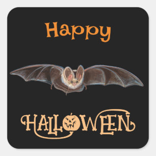 Pegatina Cuadrada Ilustracion Bat Pipistrellus Feliz Halloween