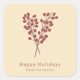 Pegatina Cuadrada ilustración bayas rojas planta de navidad vintage