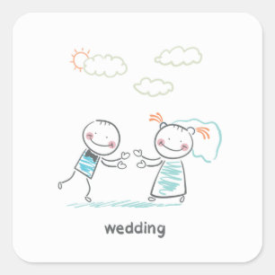 Pegatina Cuadrada Ilustracion boda