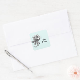 Pegatina Cuadrada Ilustración botánica de flor de primavera elegante