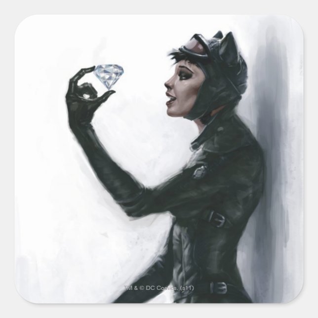 Pegatina Cuadrada Ilustracion Catwoman (Anverso)