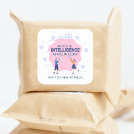 Pegatina Cuadrada Ilustracion cerebral rosa Inteligencia artificial