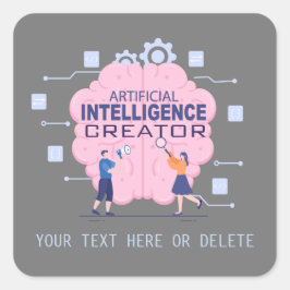 Pegatina Cuadrada Ilustracion cerebral rosa Inteligencia artificial